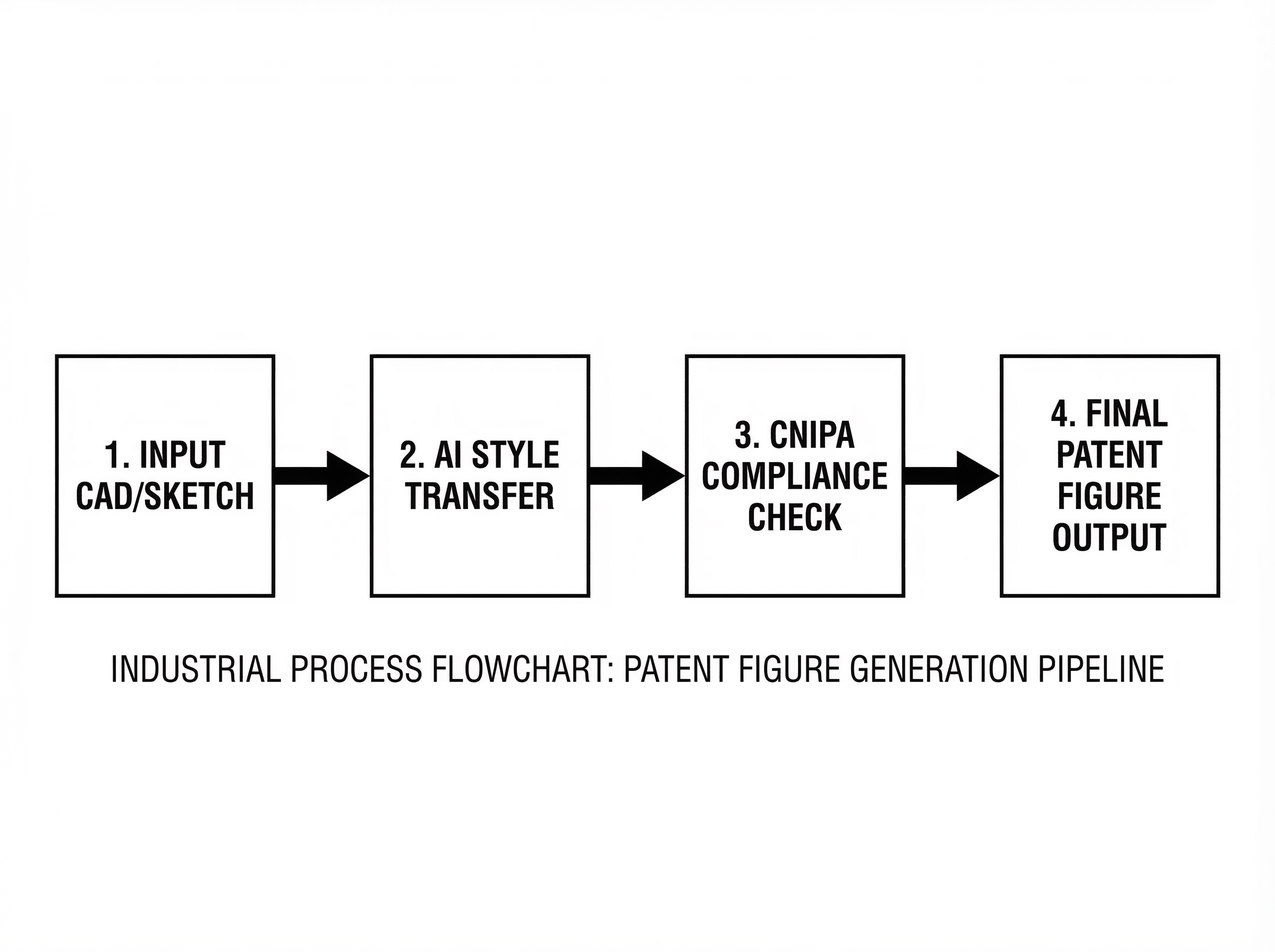Ein Flussdiagramm, das den Workflow vom rohen technischen Konzept bis hin zu CNIPA-konformen Patentabbildungen veranschaulicht.