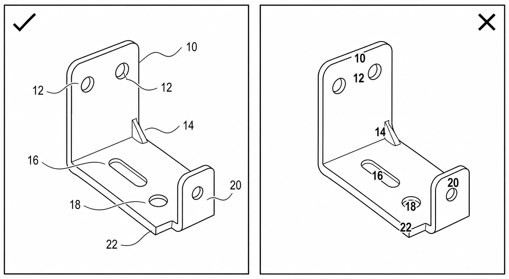 Good vs bad reference numeral placement in a patent line drawing