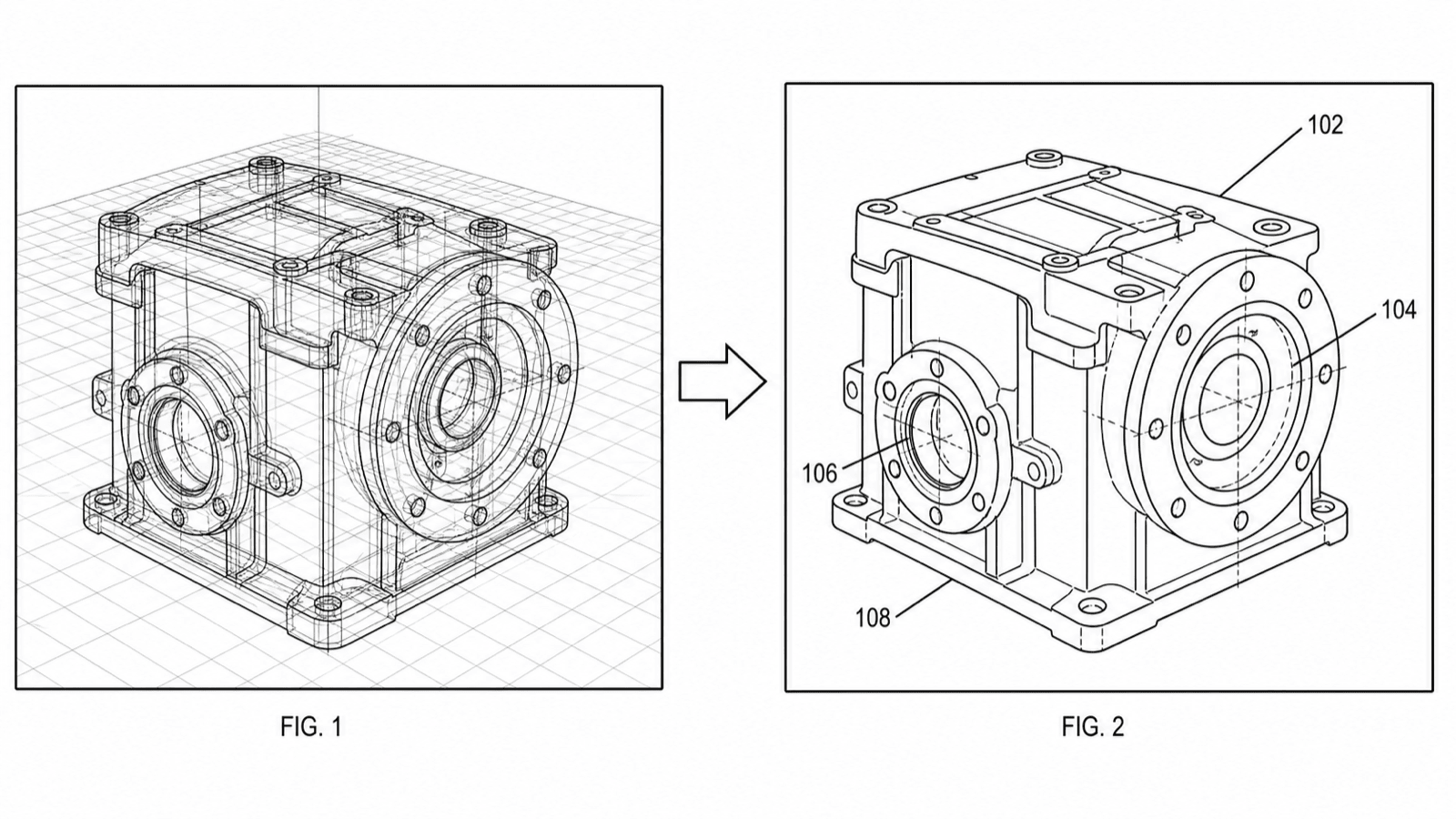 De CAD a dibujo de patente — Exporta vistas desde SolidWorks o Fusion 360 y obtén dibujos de línea listos para presentar.