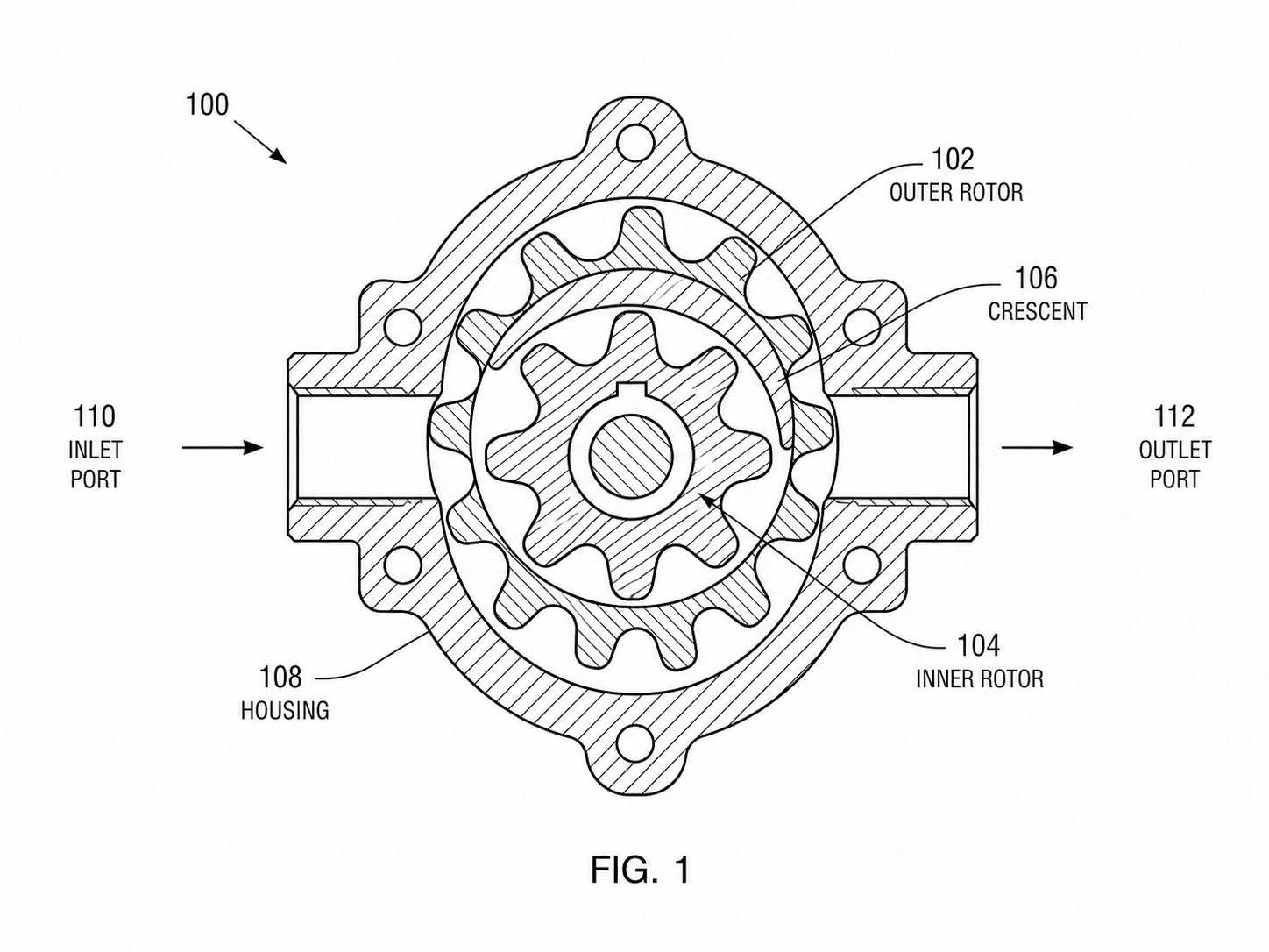 Internal gear pump cross-section
