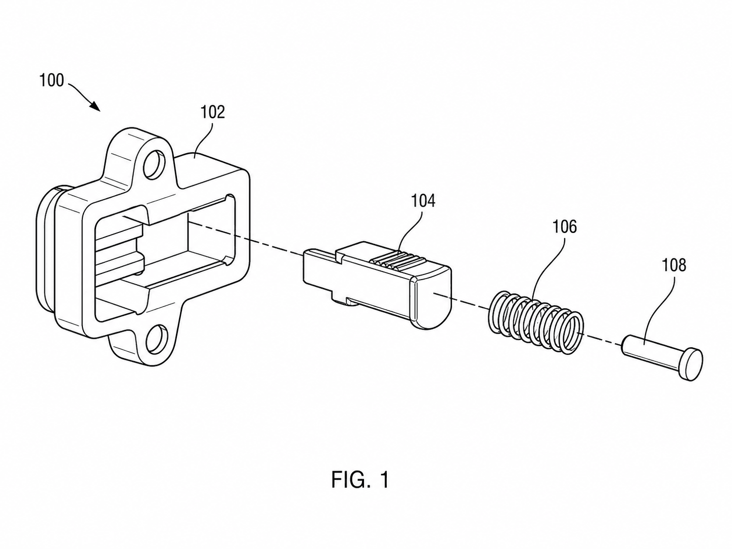 Spring-loaded latch assembly (exploded)