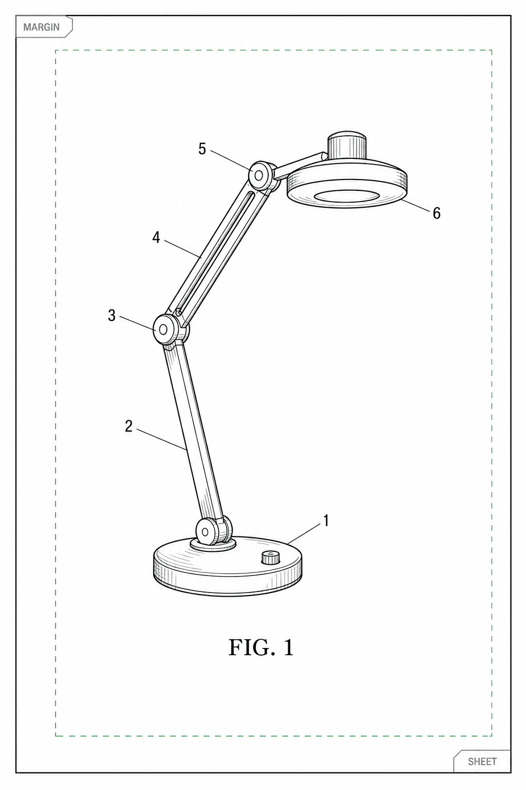 US patent drawing sheet format with margin guides and a numbered figure